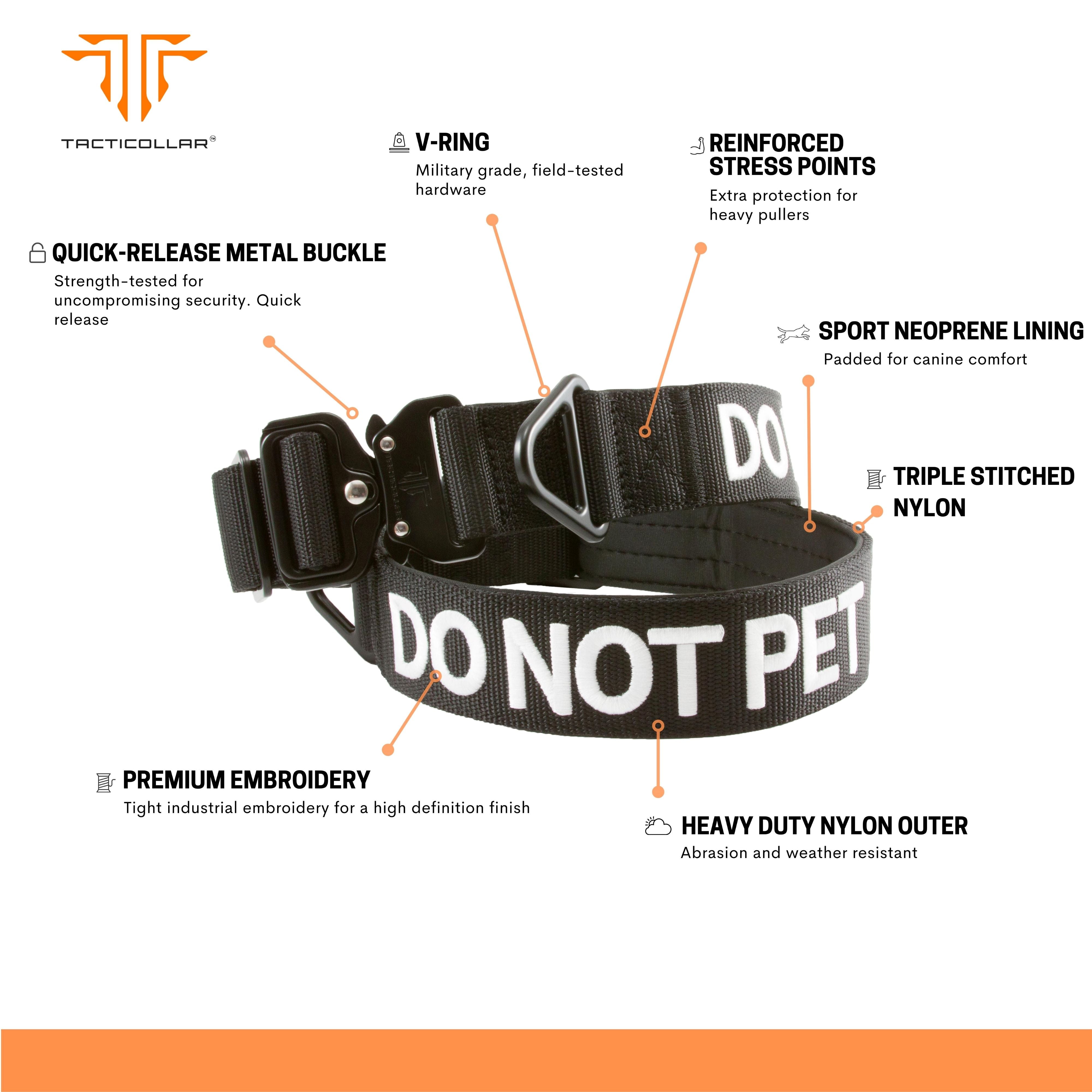 DO NOT PET, 1.5 inch and 2 inch Nylon Collar for Small, Medium and Large Dogs, Neoprene Padded Inside, Communicate Your Dogs Needs to Prevent Accidents