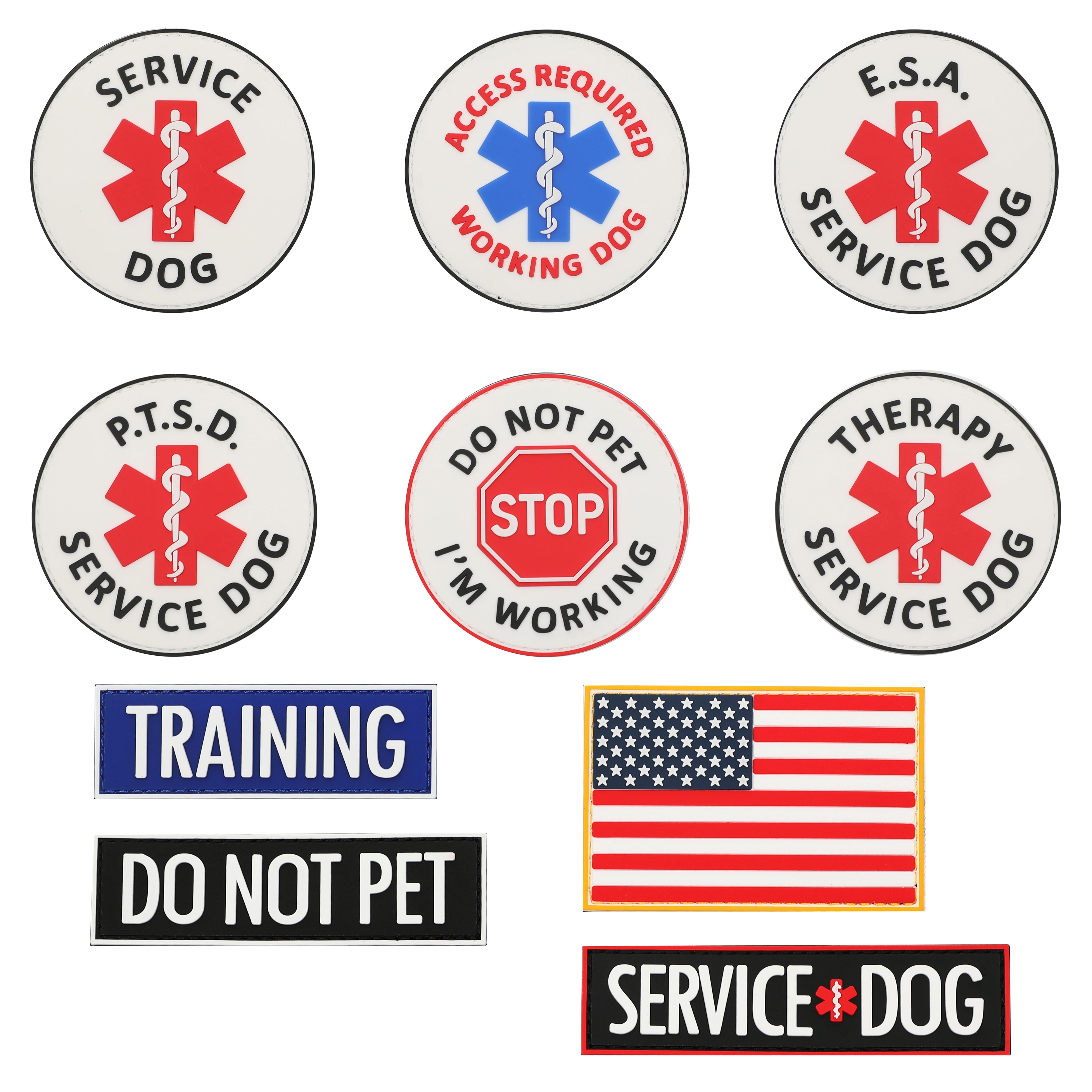 10 Pieces PVC Service Dog Vest Patch with Velcro for Dog Harness